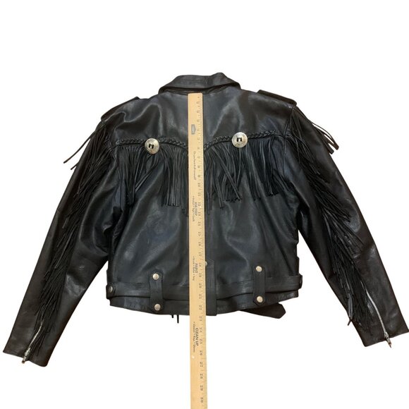 Antelope Creek Leather Fringe Jacket XL Black Western Moto Biker Southwest Grung - Picture 8 of 12